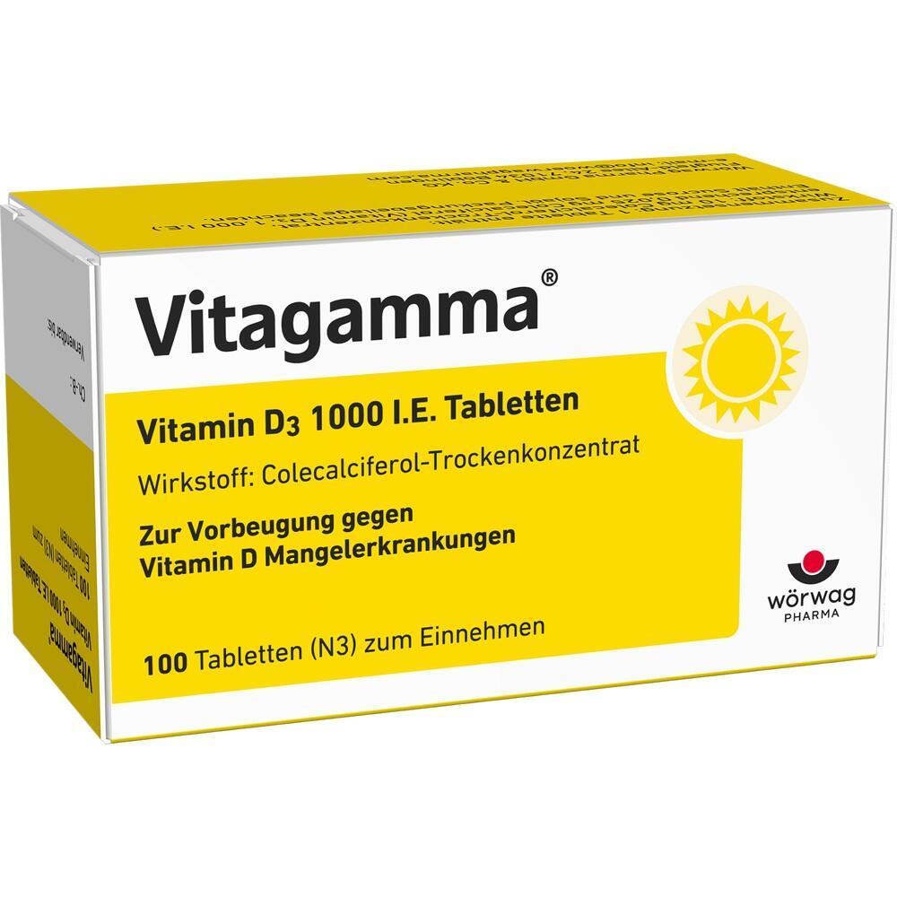 Gelbe Packung mit Vitamin D3 Tabletten zur Vorbeugung von Mangelerscheinungen.