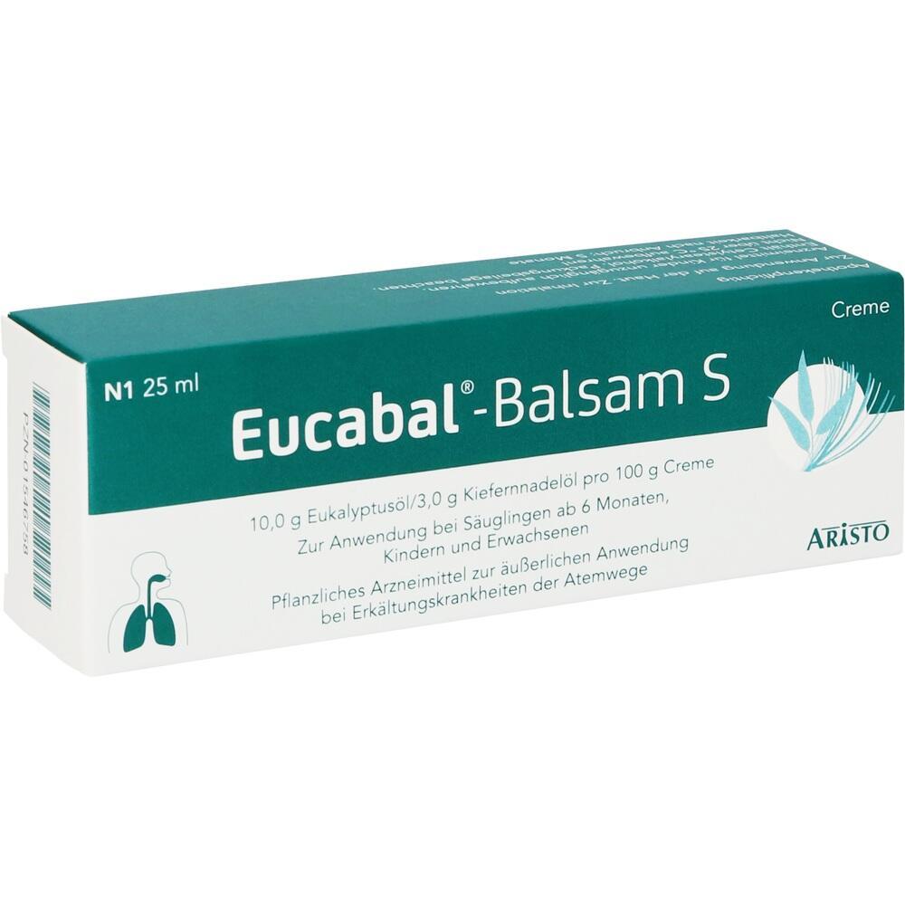 Eine gr&uuml;ne Verpackung von Eucabal-Balsam S Creme mit 25 ml Inhalt.