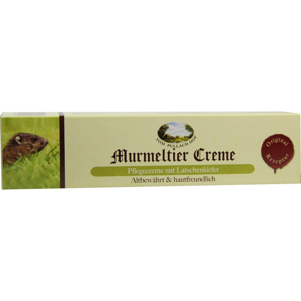 Eine gelbe Verpackung f&uuml;r "Murmeltier Creme" mit einem Bild eines Murmeltiers.