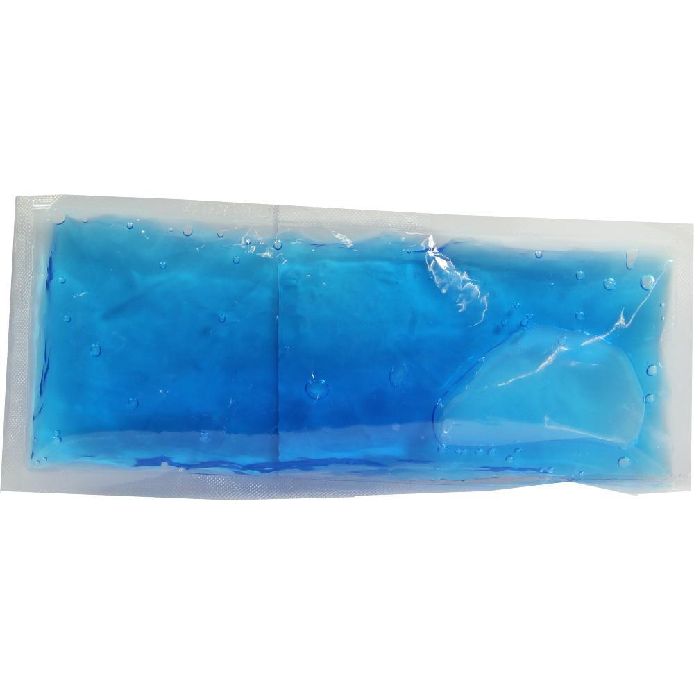 Ein blauer K&uuml;hlakku in einer durchsichtigen Plastikverpackung.