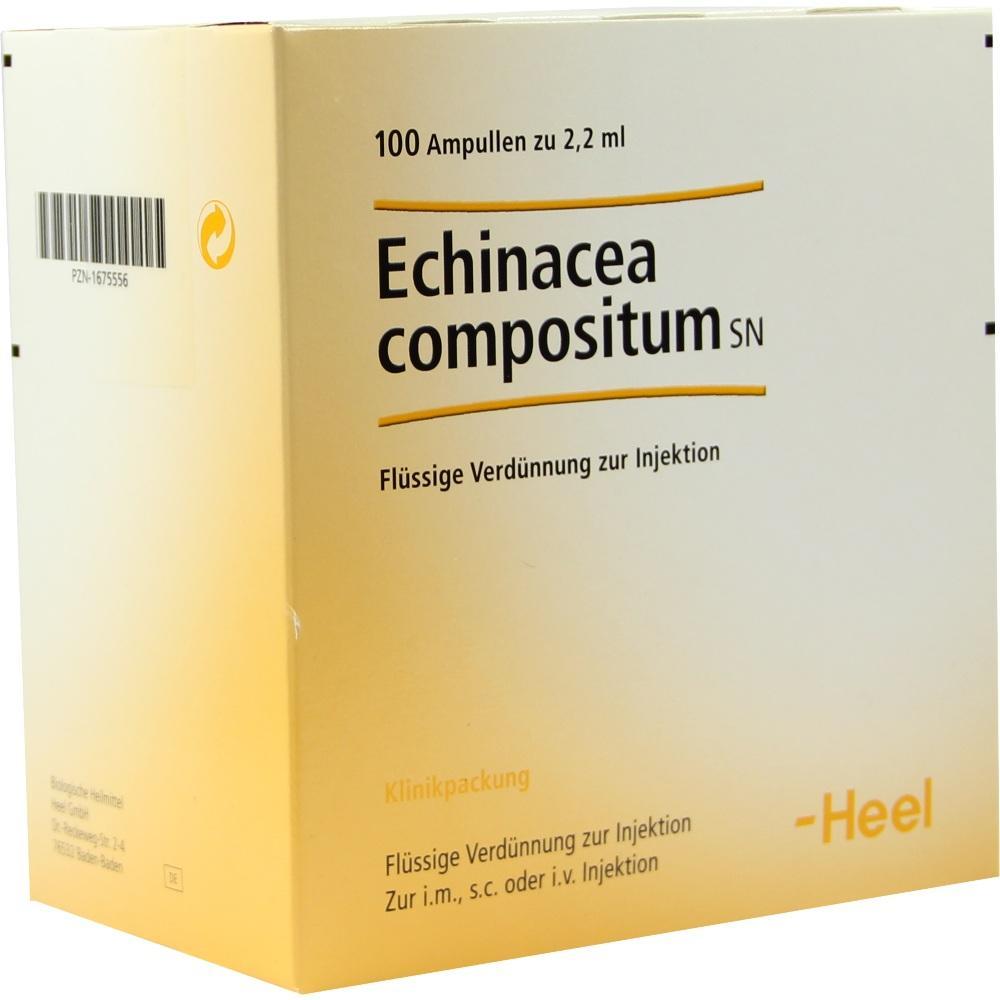 Gelbe Packung mit Aufschrift "Echinacea compositum SN" f&uuml;r Injektionen.