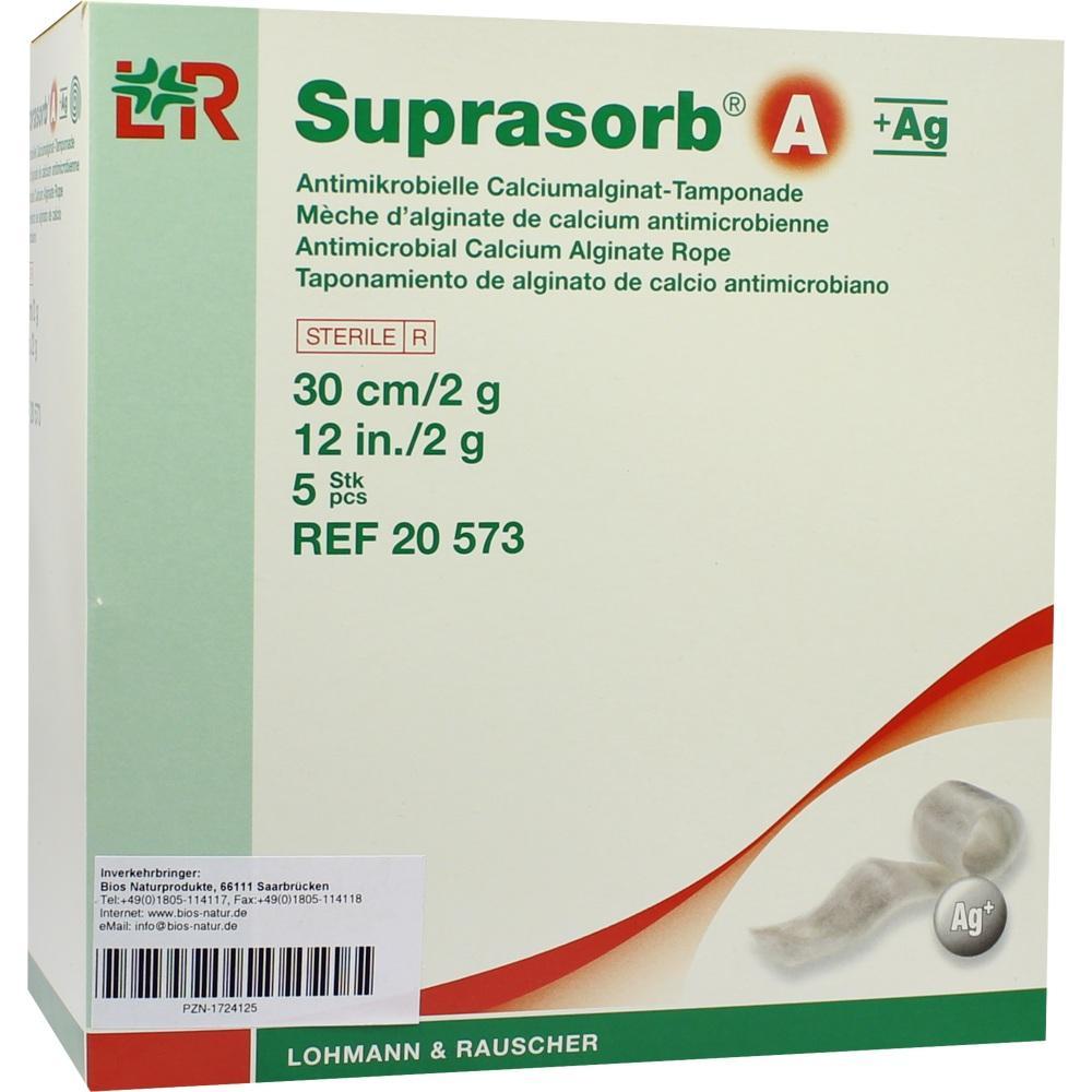 Verpackung von Suprasorb A, einem antimikrobiellen Verband mit Calciumalginat.