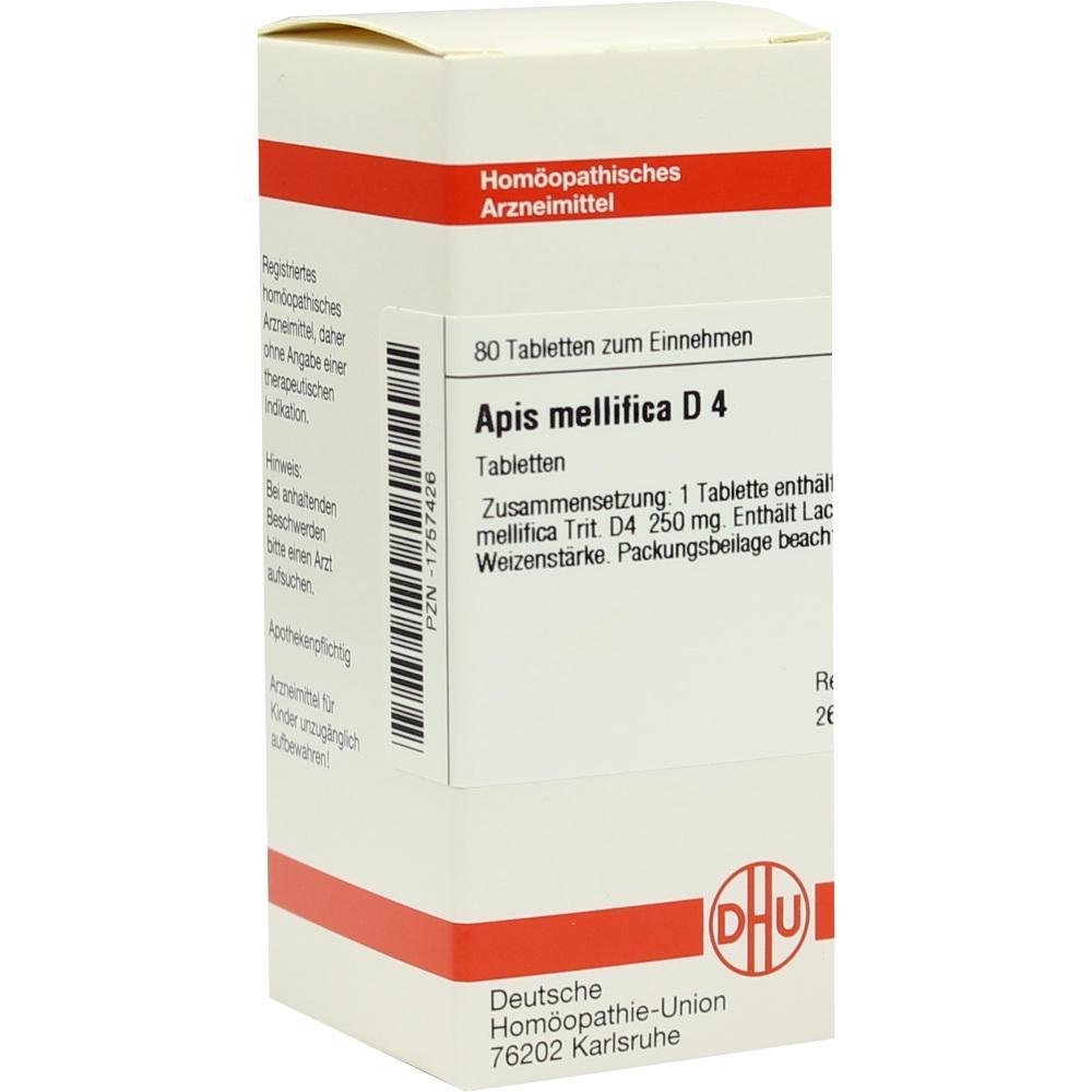 Eine Packung hom&ouml;opathische Tabletten namens "Apis mellifica D4".