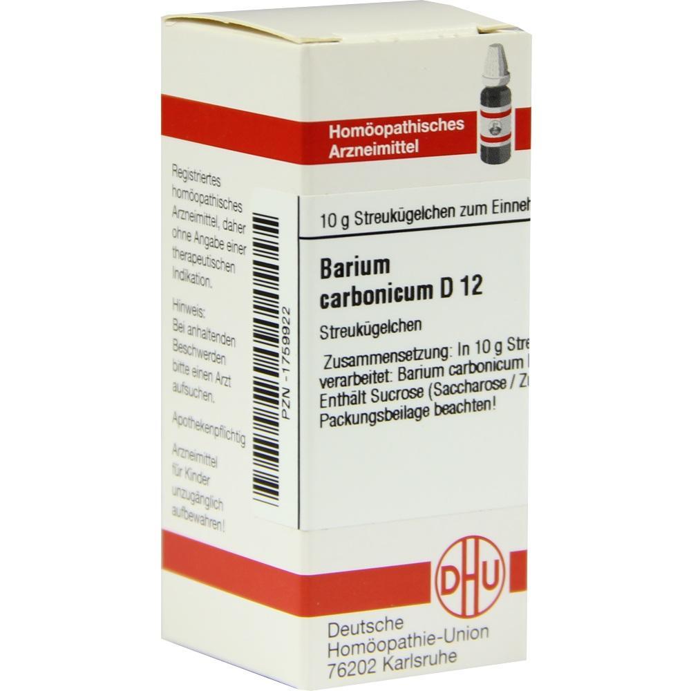 Packung mit hom&ouml;opathischen Streuk&uuml;gelchen namens "Barium carbonicum D 12".