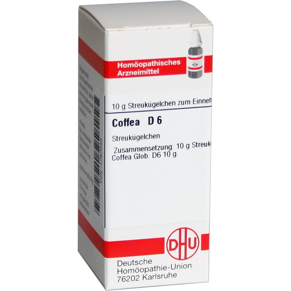 Eine wei&szlig;e Packung mit der Aufschrift "Coffea D6", ein hom&ouml;opathisches Mittel.