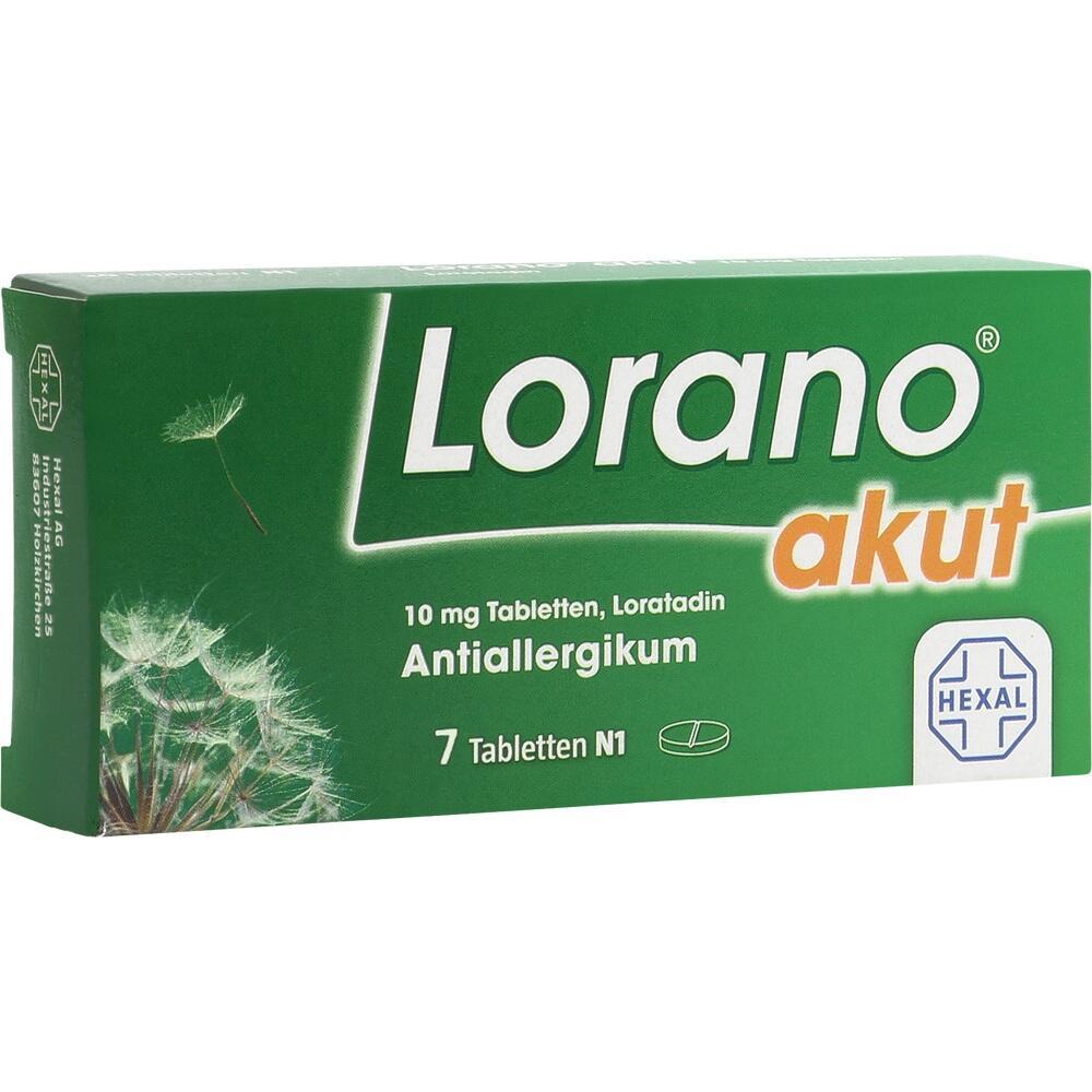 Gr&uuml;ne Packung mit Lorano akut, einem Antiallergiemittel.