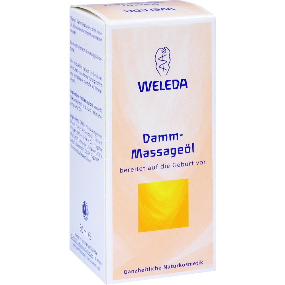 Eine Verpackung von Weleda-Damm-Massage&ouml;l zur Geburtsvorbereitung.
