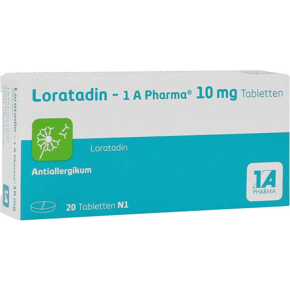 Wei&szlig;e Medikamentenpackung f&uuml;r Loratadin-Tabletten gegen Allergien.