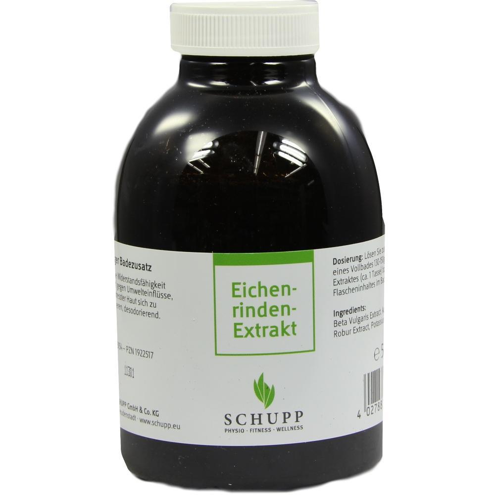 Braune Flasche mit Etikett "Eichenrinden-Extrakt" und Schraubverschluss.