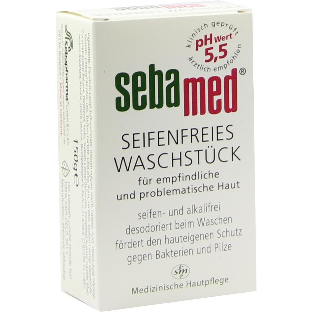 Verpackung eines seifenfreien Waschst&uuml;cks f&uuml;r empfindliche Haut von Sebamed.