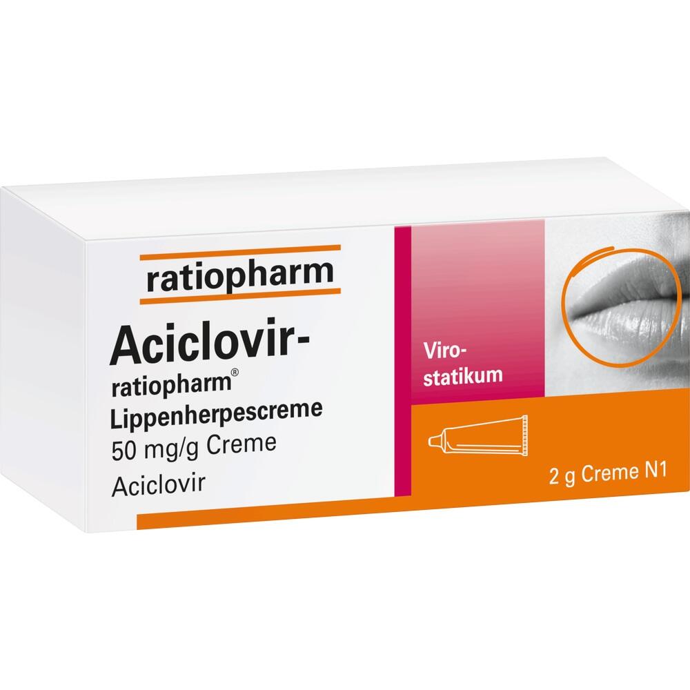 Eine Packung Acyclovir-Creme von Ratiopharm gegen Lippenherpes.