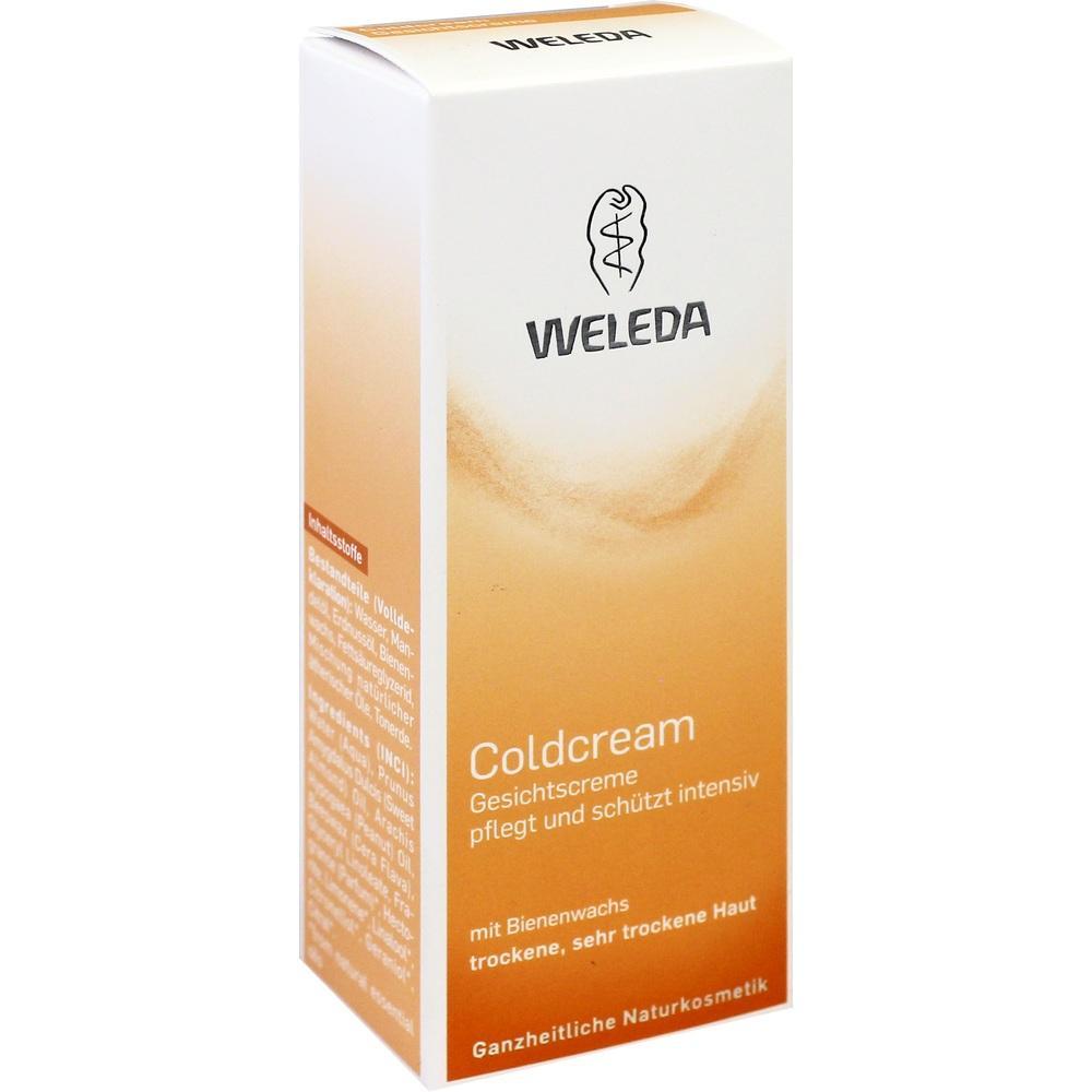 Wei&szlig;e und orangefarbene Verpackung einer Weleda Coldcream Gesichtscreme.