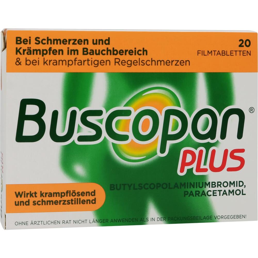 Packung von Buscopan Plus zur Linderung von Bauchschmerzen und Kr&auml;mpfen.