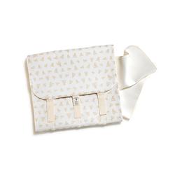 Wei&szlig;e Stofftasche mit Dreiecksmuster und langen Tr&auml;gern.