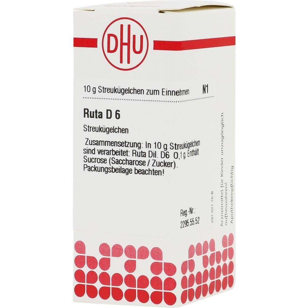Eine Verpackung von hom&ouml;opathischen Streuk&uuml;gelchen namens Ruta D6.