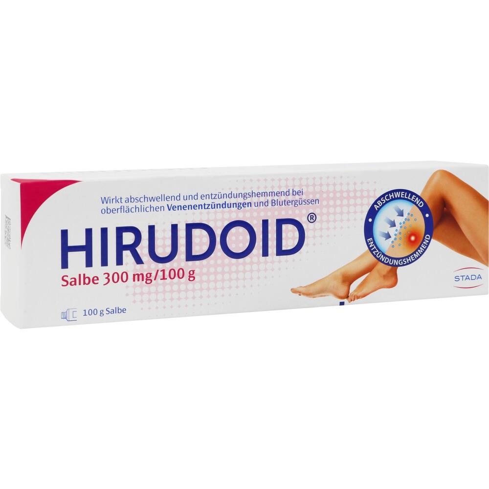 Eine wei&szlig;e Verpackung mit der Aufschrift "Hirudoid Salbe".