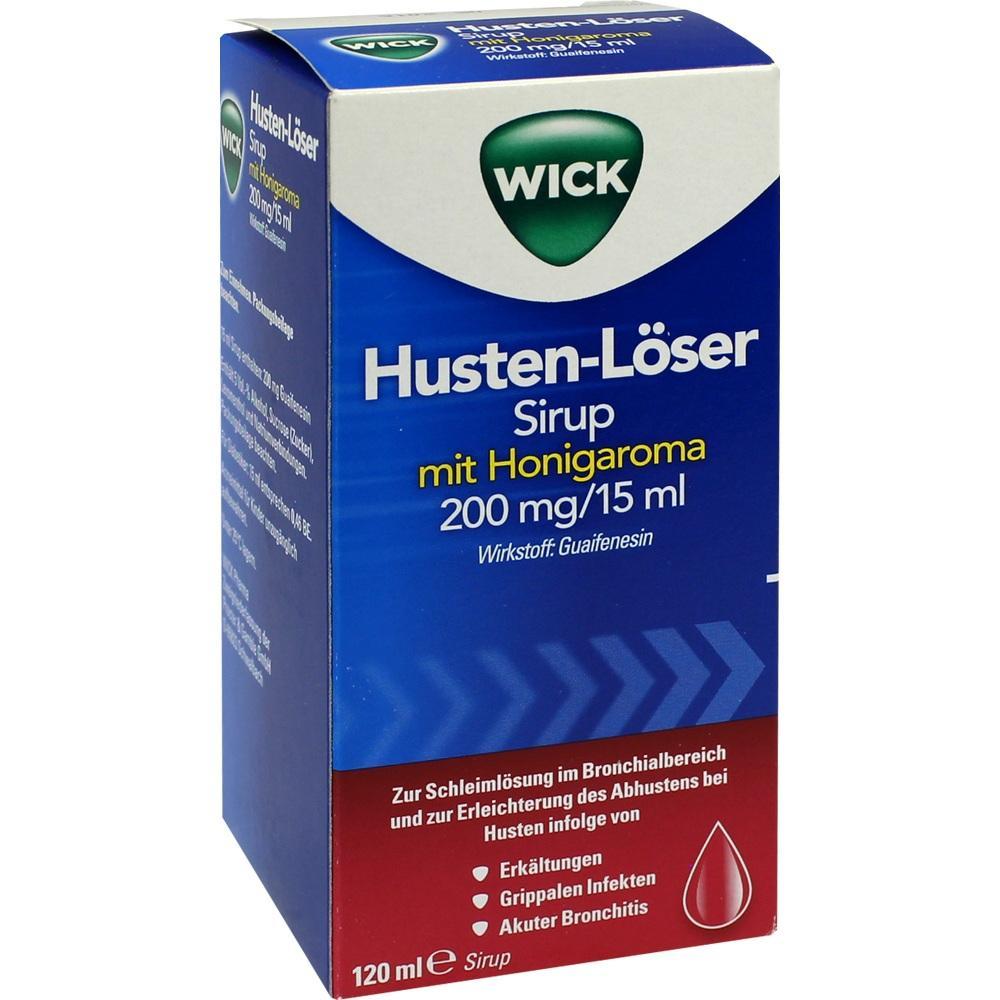 Blaue Packung Hustenl&ouml;ser-Sirup mit Honigaroma von Wick.