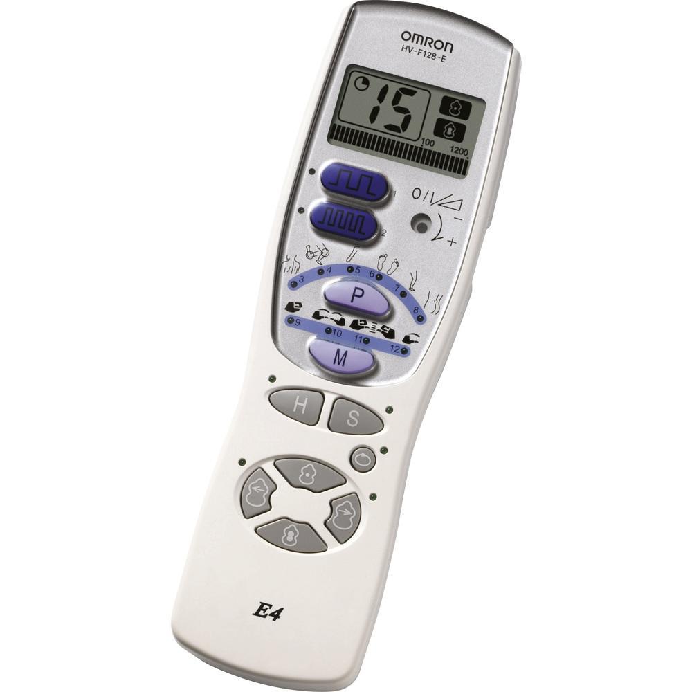 Eine wei&szlig;e Fernbedienung mit Display und vielen Tasten.