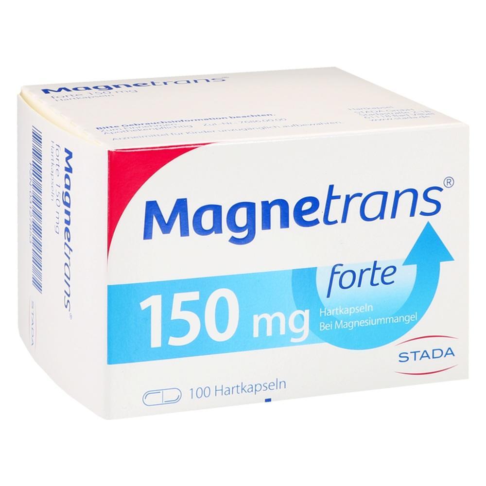 Schachtel mit Magnesium-Kapseln, 150 mg, zur Einnahme bei Magnesiummangel.