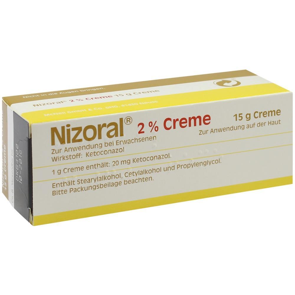 Wei&szlig;e Verpackung einer Nizoral 2% Creme mit 15 g Inhalt.