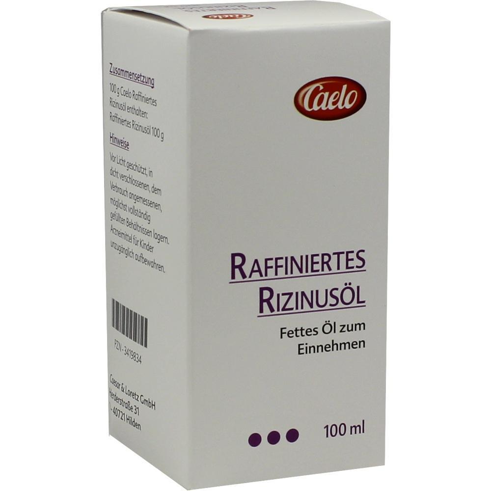 Eine wei&szlig;e Schachtel mit raffinierterem Rizinus&ouml;l zum Einnehmen, 100 ml.