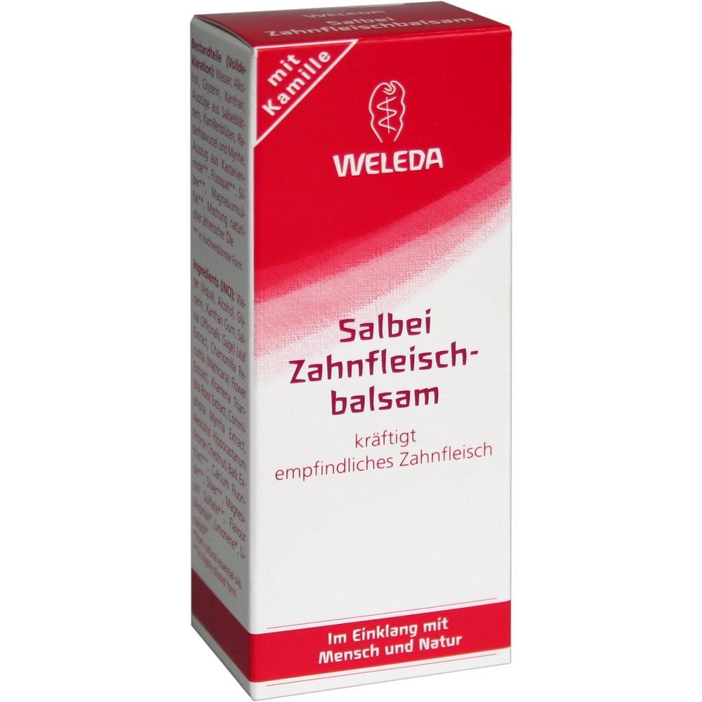 Rote und wei&szlig;e Schachtel mit der Aufschrift "Salbei Zahnfleischbalsam".