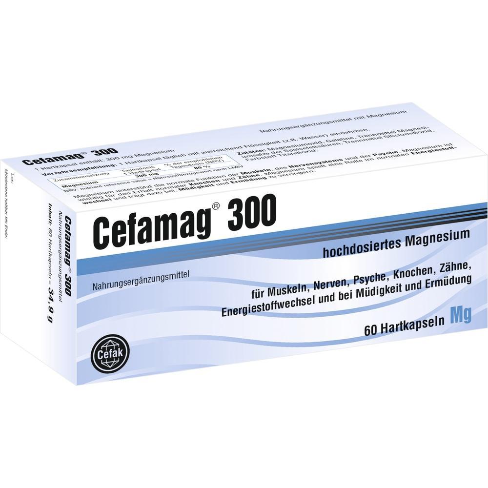 Wei&szlig;e Verpackung von Cefamag 300, einem hochdosierten Magnesiumpr&auml;parat.