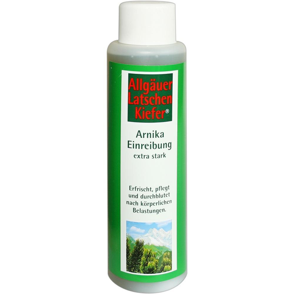 Gr&uuml;ne Flasche mit Arnika Einreibung, belebt und pflegt die Haut.