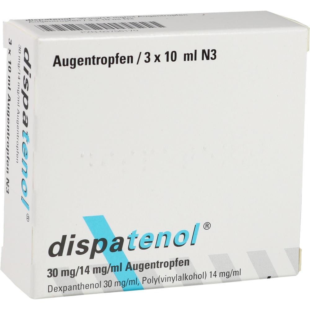 Wei&szlig;e Verpackung mit der Aufschrift "dispatenol Augentropfen".