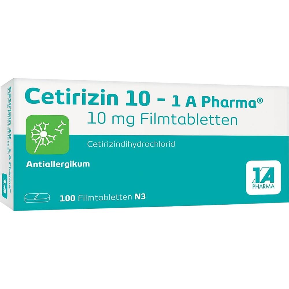 Eine Packung Cetirizin-Tabletten von 1A Pharma gegen Allergien.
