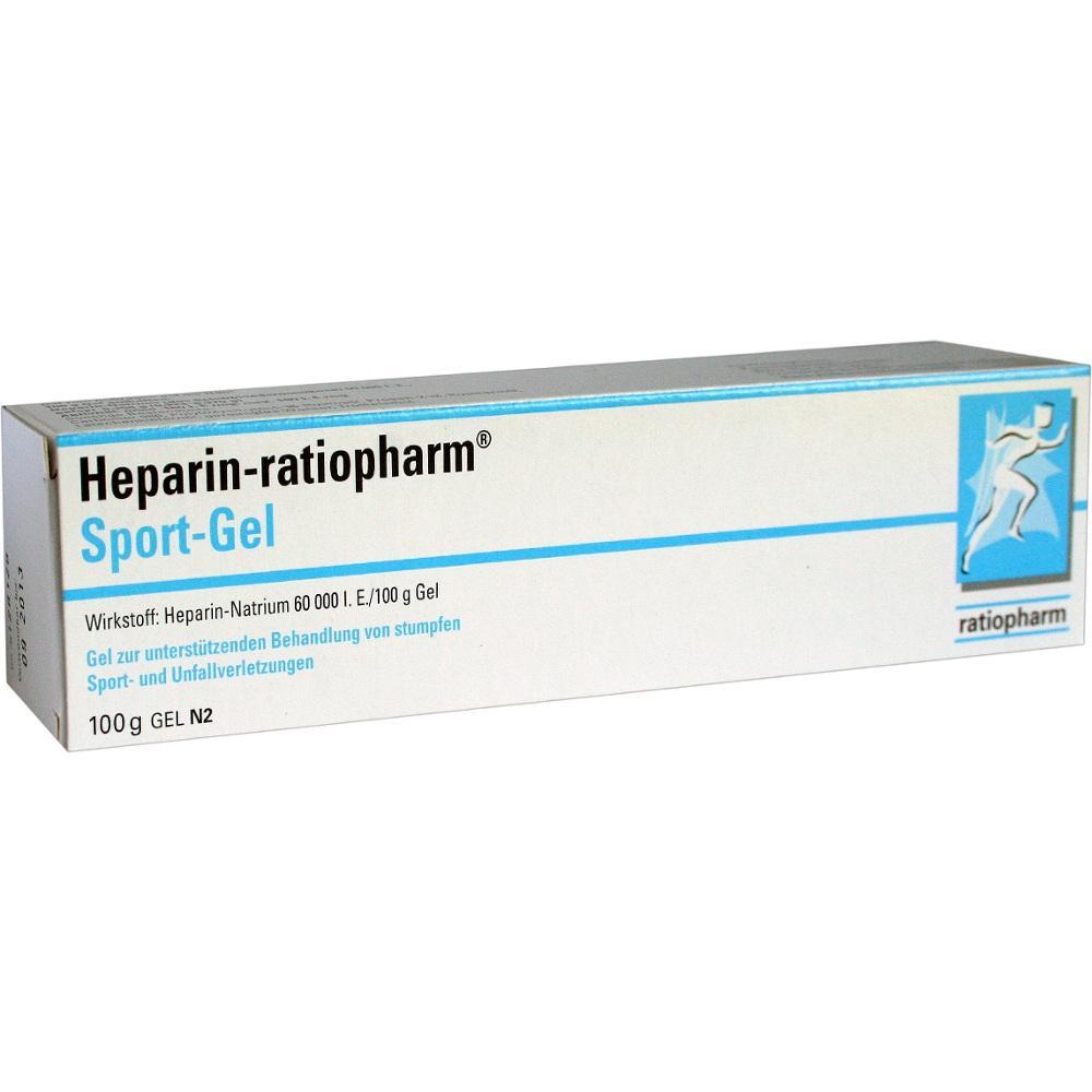 Wei&szlig;e Verpackung von Heparin-ratiopharm Sport-Gel zur Behandlung von Sportverletzungen.