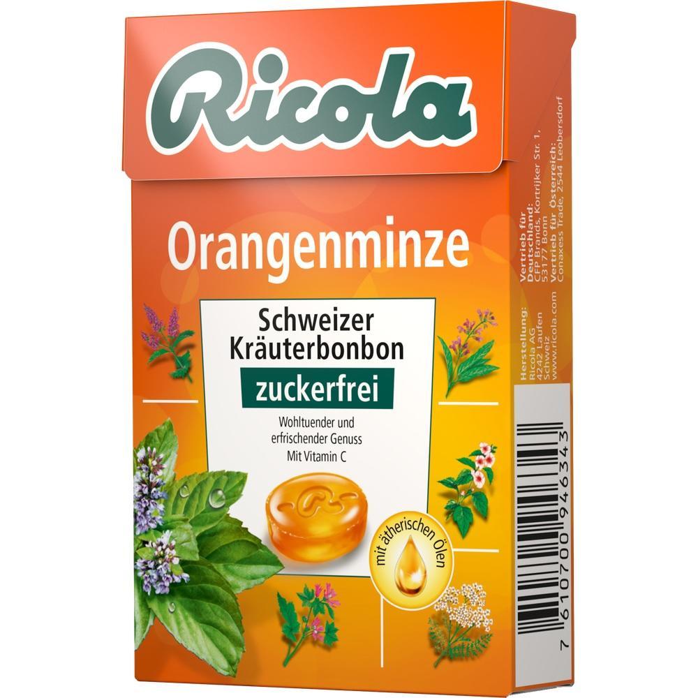 Orange Packung Ricola Orangenminze, zuckerfrei mit Kr&auml;utern und Vitamin C.