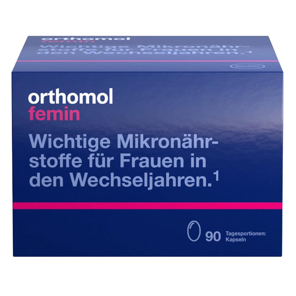 Blaue Verpackung mit der Aufschrift &bdquo;Wichtige Mikron&auml;hrstoffe f&uuml;r Frauen in den Wechseljahren&ldquo;.