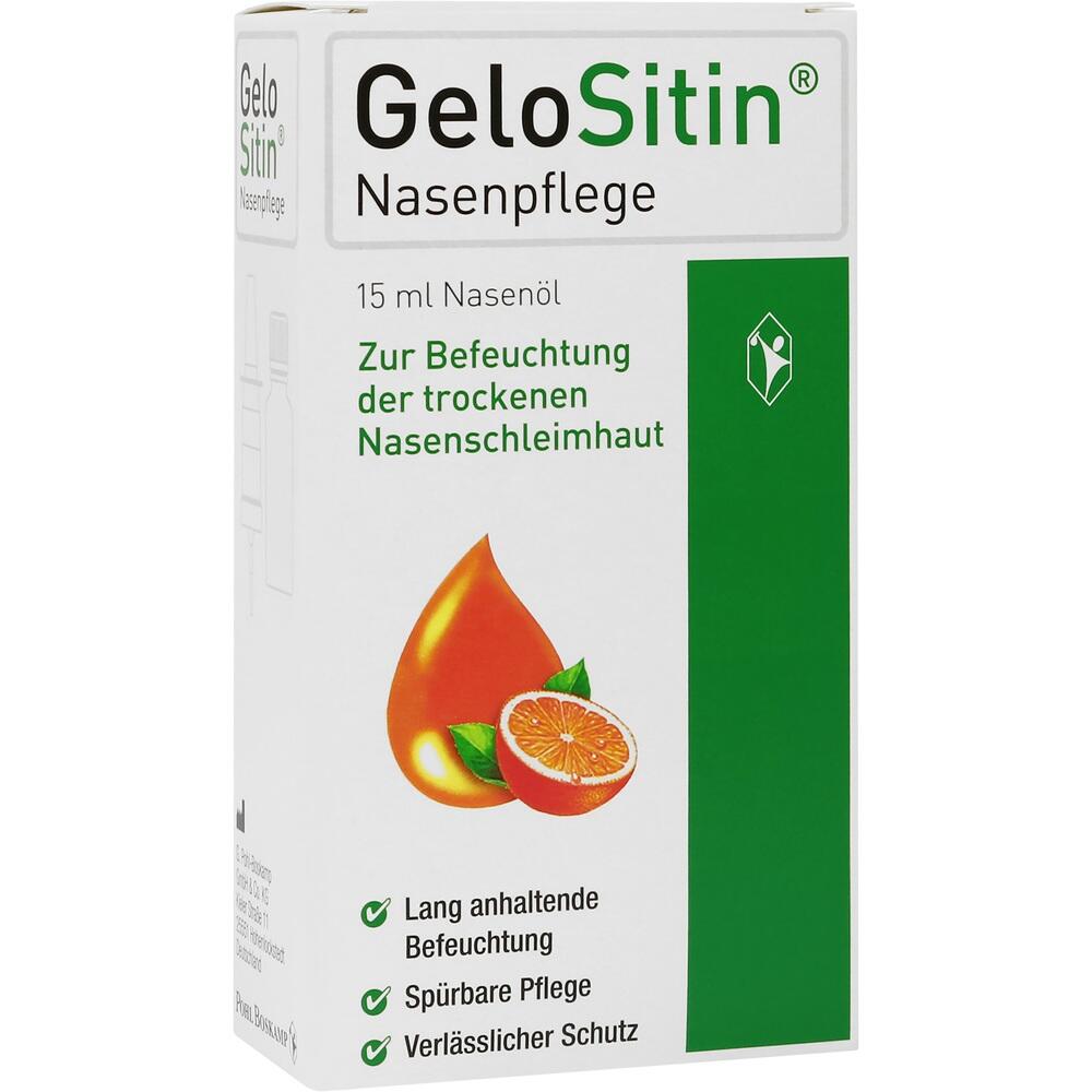 Verpackung von GeloSitin Nasenpflege zur Befeuchtung trockener Nasenschleimhaut.