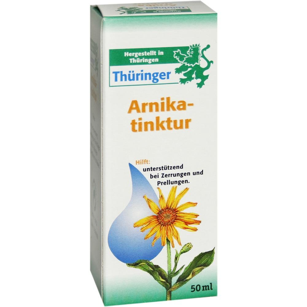 Packung einer Arnikatinktur mit gelber Blume und Text &uuml;ber die Anwendung.