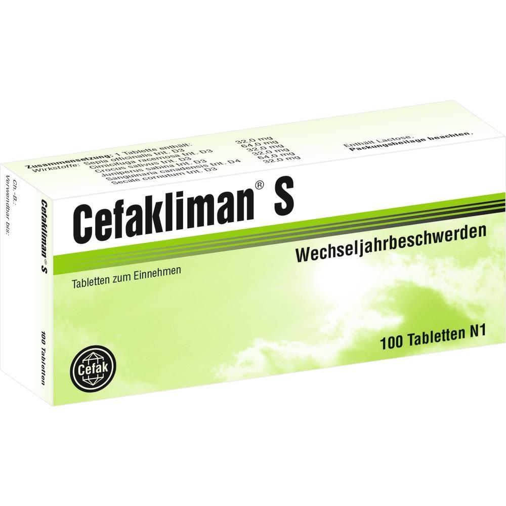 Verpackung von Cefakliman S Tabletten gegen Wechseljahrsbeschwerden.