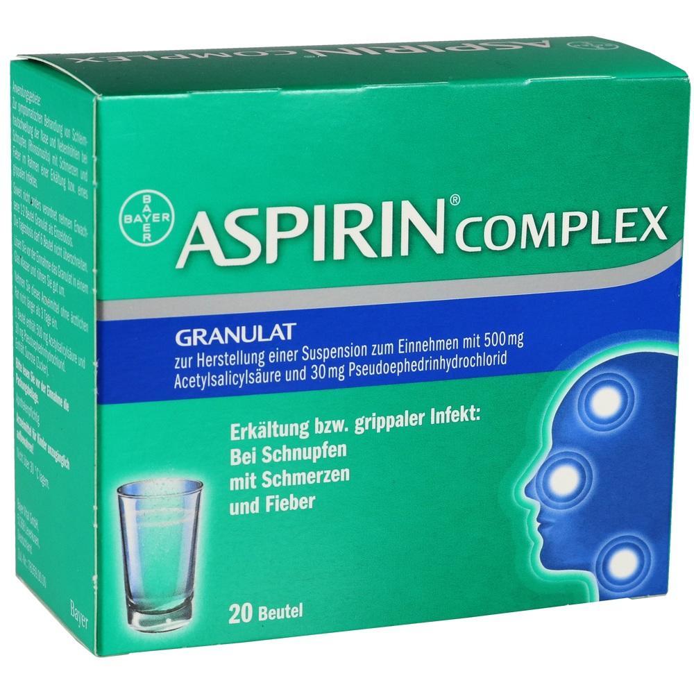 Gr&uuml;ne Verpackung von Aspirin Complex, ein Medikament gegen Erk&auml;ltung und Schmerzen.