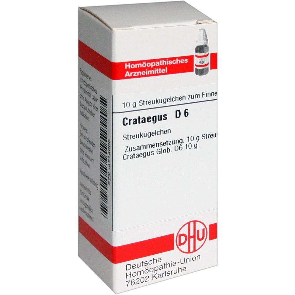 Wei&szlig;-rote Verpackung mit hom&ouml;opathischen K&uuml;gelchen, Crataegus D6, von DHU.