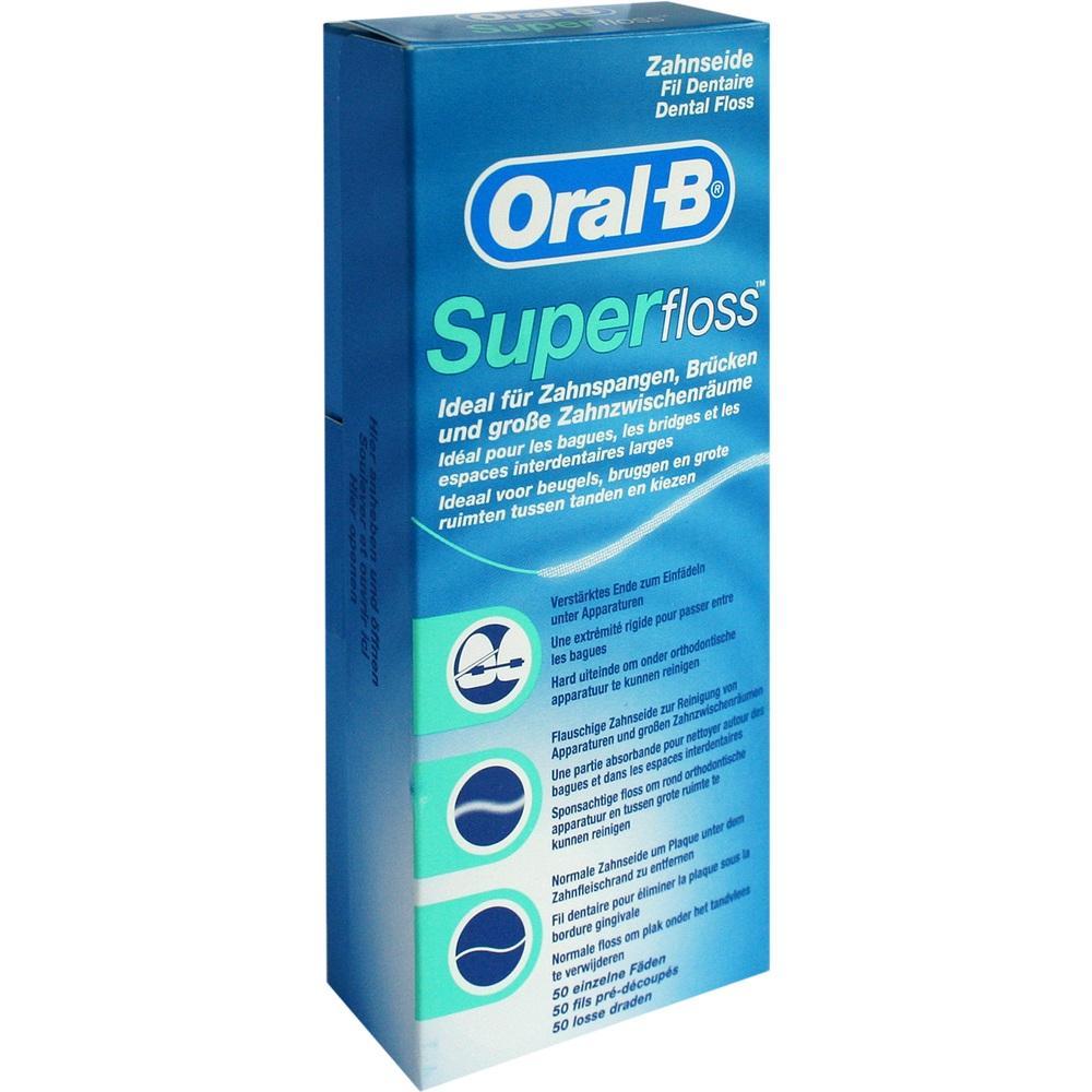 Eine Packung Oral-B Superfloss f&uuml;r Zahnspangen und Zahnl&uuml;cken.