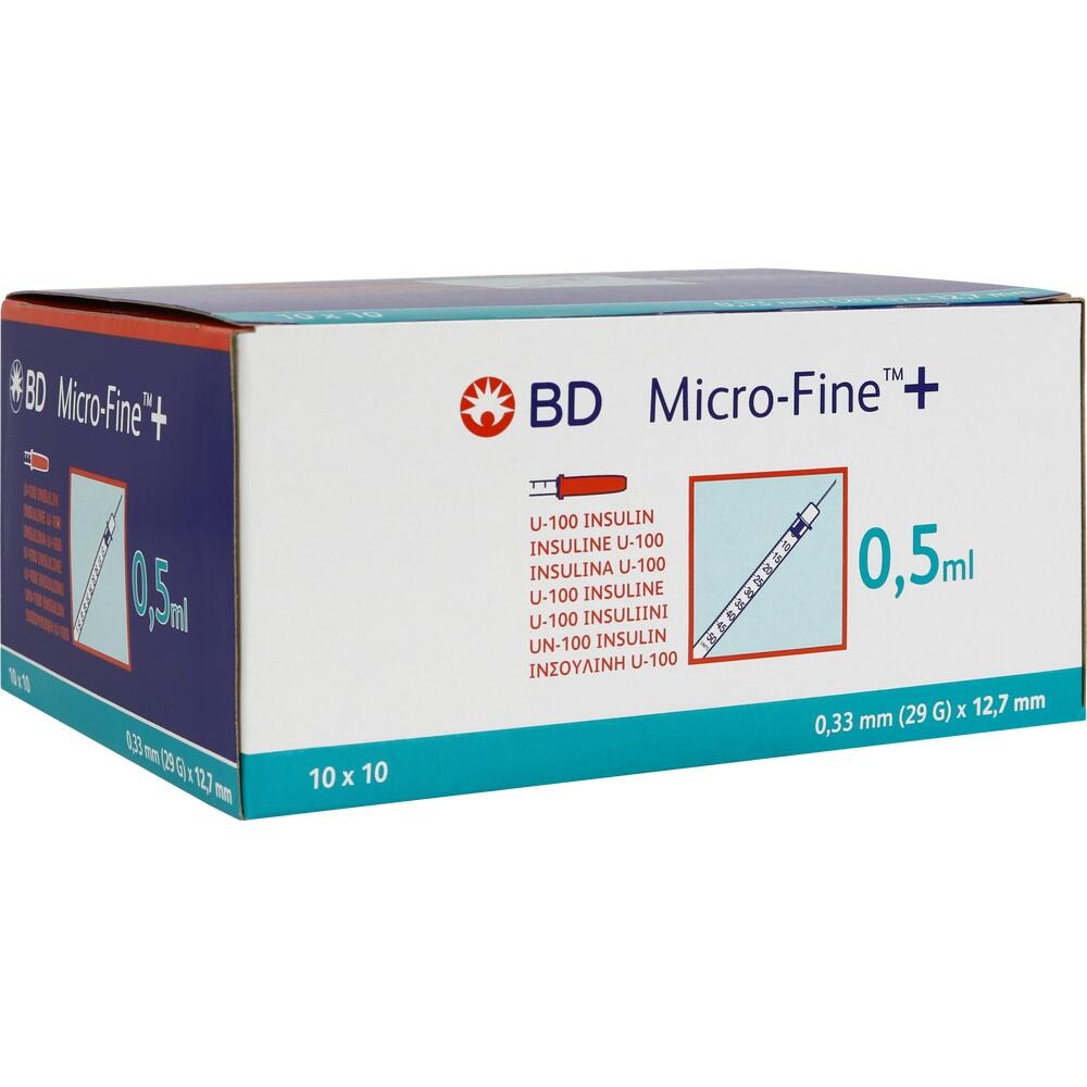 Wei&szlig;e Schachtel mit Insulinspritzen, beschriftet mit "BD Micro-Fine 0,5 ml".