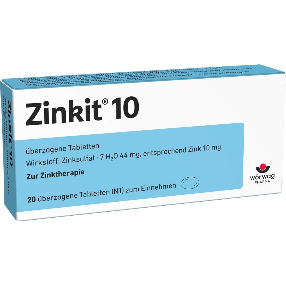 Eine Packung Zink-Tabletten der Marke Zinkit 10 zur Einnahme.