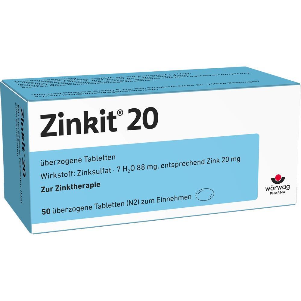 Eine Packung Zinkit 20 Tabletten zur Zinktherapie.