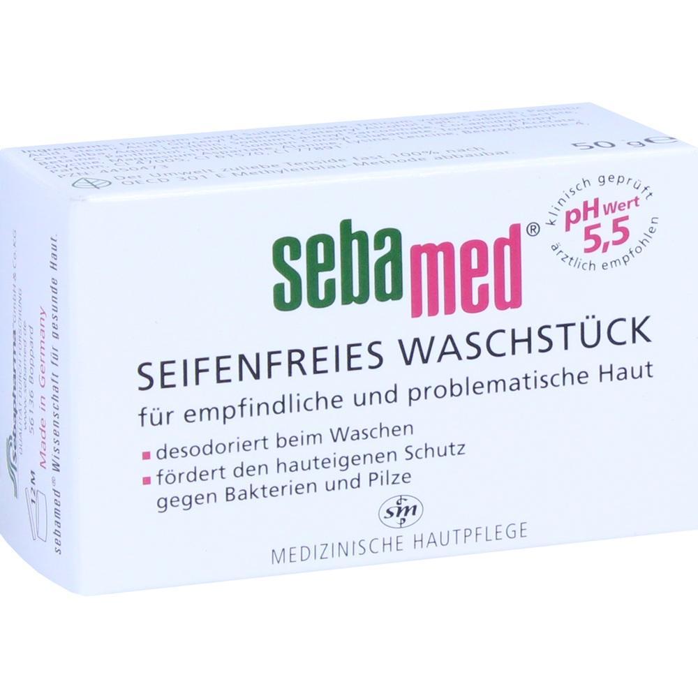 Eine Verpackung von Sebamed seifenfreiem Waschst&uuml;ck f&uuml;r empfindliche Haut.