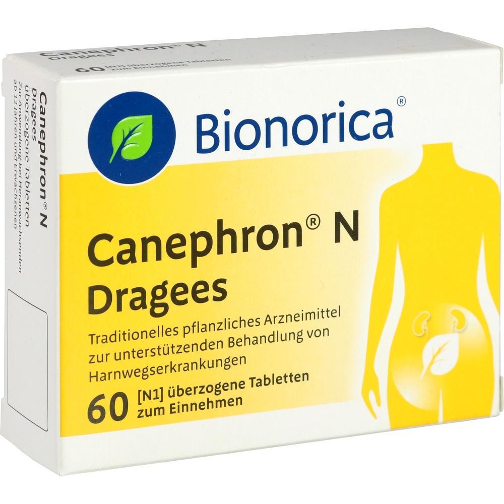 Packung Canephron N Drag&eacute;es, ein pflanzliches Mittel f&uuml;r die Harnwege.
