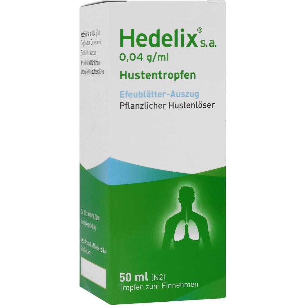 Verpackung von Hedelix Hustentropfen mit grünem und weißem Design.