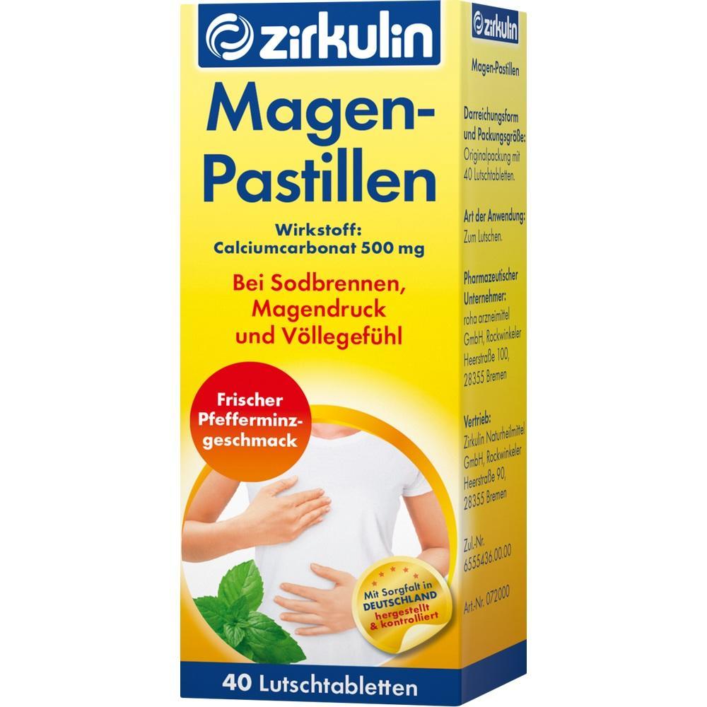 Eine gelbe Packung Magen-Pastillen gegen Sodbrennen mit Pfefferminzgeschmack.
