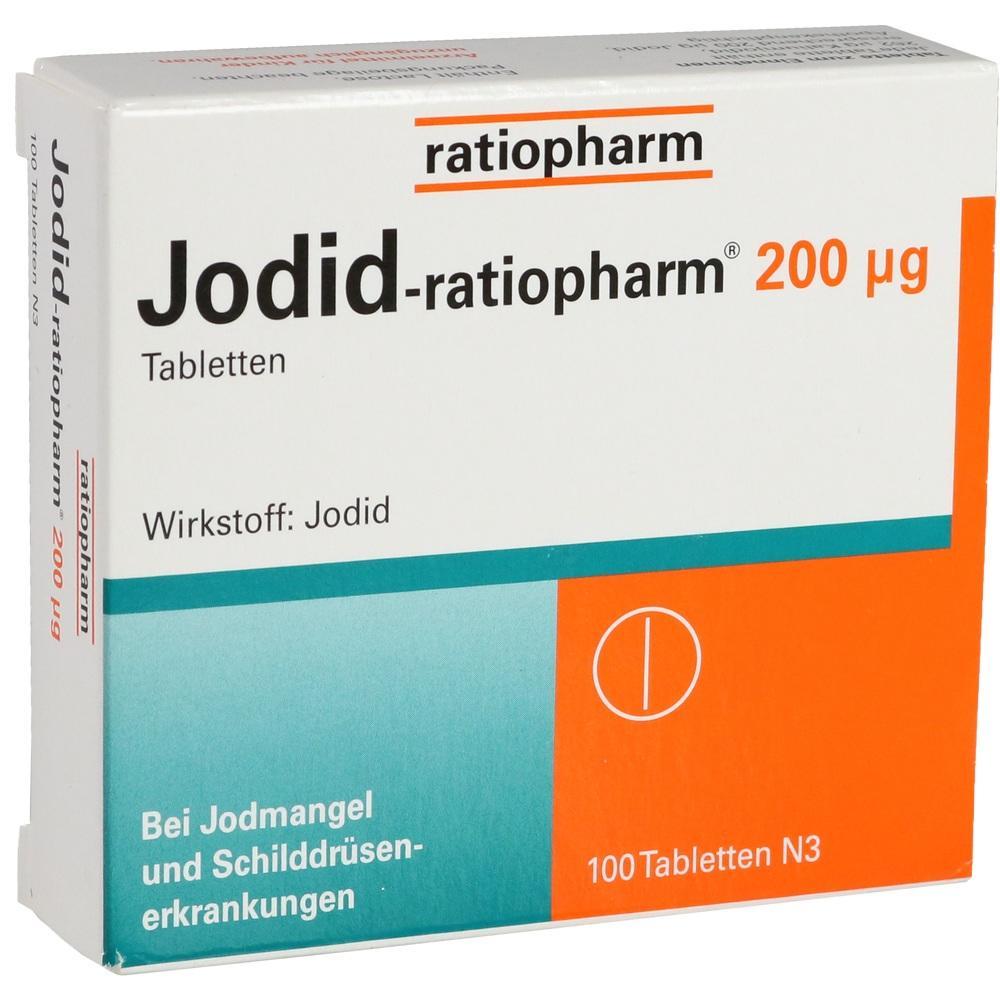 Verpackung von Jodid-Tabletten zur Unterst&uuml;tzung bei Jodmangel und Schilddr&uuml;senerkrankungen.