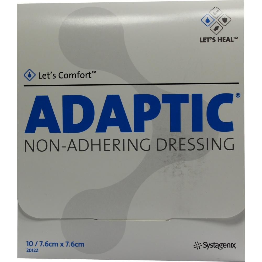 Die Verpackung zeigt ein nicht haftendes Verbandmaterial namens Adaptic.