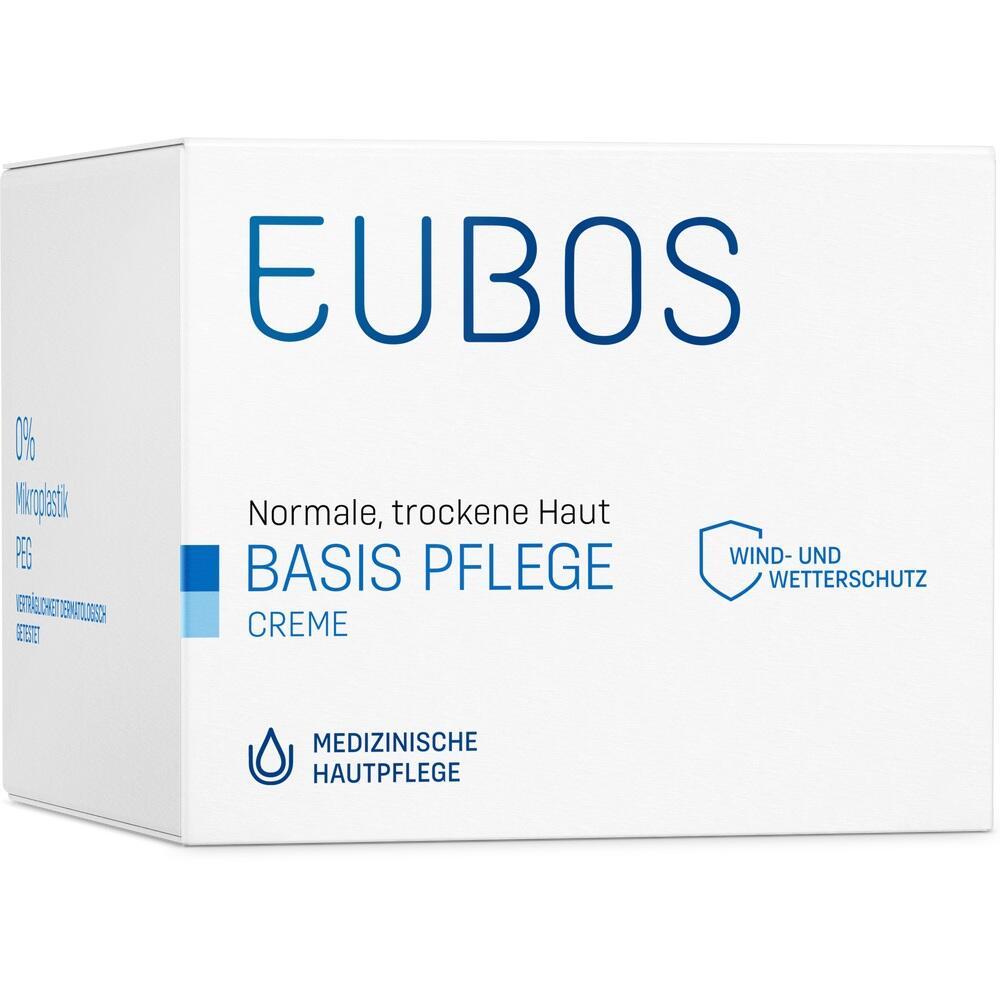 Wei&szlig;e Verpackung der Eubos Basis Pflege Creme f&uuml;r normale und trockene Haut.