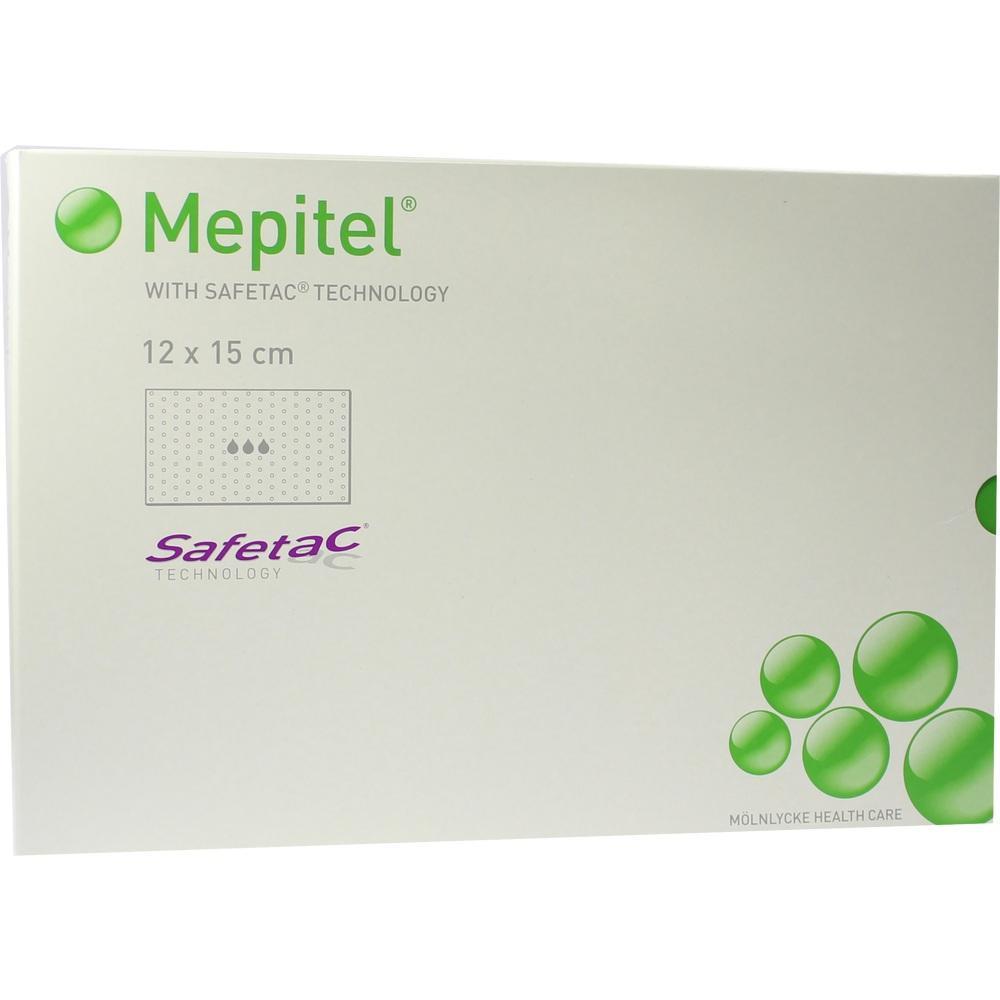 Eine Verpackung mit dem Aufdruck "Mepitel" und gr&uuml;nen Kreisen.